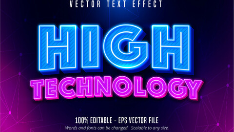 High technology text, neon style editable text effect