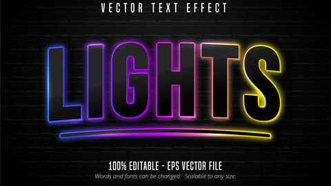 Lights text, Colorful neon light signage style editable text effect