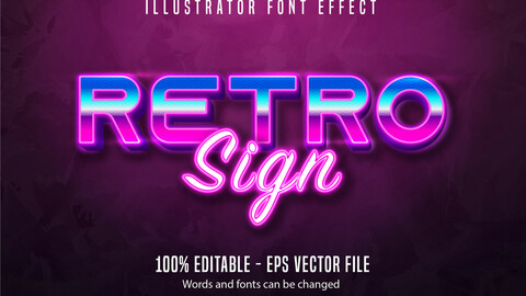 Retro sign text, neon style editable text effect