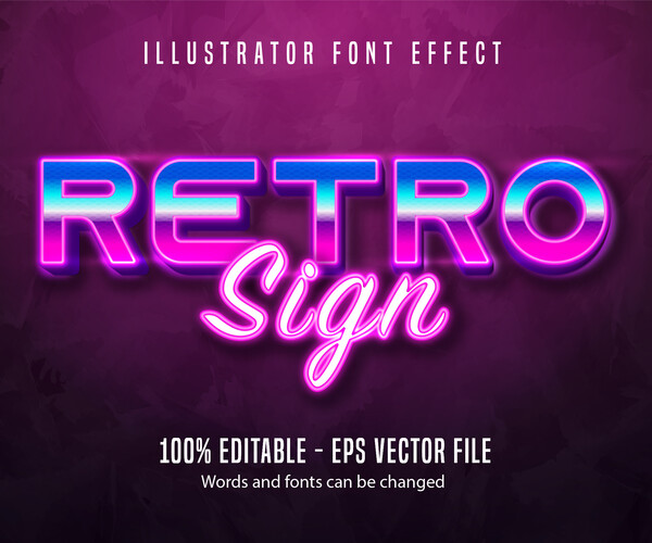 ArtStation - Retro sign text, neon style editable text effect | Artworks