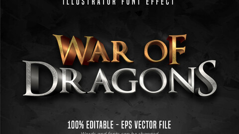 War of dragons text, 3d game style editable font effect