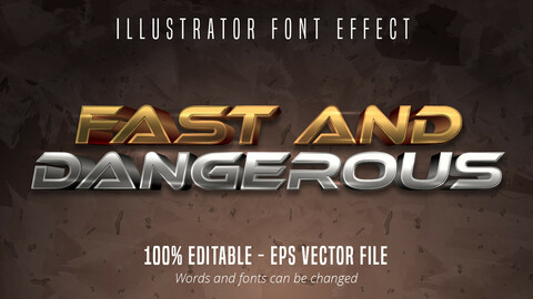 Fast and dangerous text, 3d gold and silver metallic style editable font effect