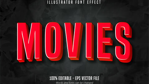 Movies text, 3d red movie style editable font effect