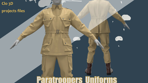 The World War 2_Military Uniform_ Clo3d, Marvelous Designer Project + FBX + OBJ_Without hat