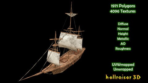 Medieval Ship - PBR - Damaged Textured
