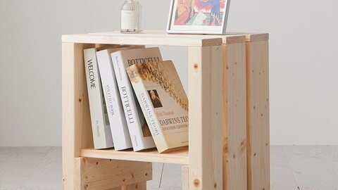 Wood mini side table storage stool