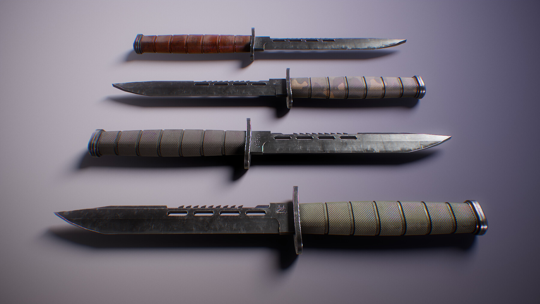 ArtStation PBR Futuristic Kabar Combat Knife Set Game Assets