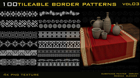 100 Tileable Border Patterns-4k png texture-Vol03