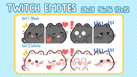 Cat Emote Sets Black & White for Twitch, Youtube, Discord