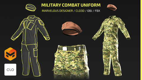 Military Combat Uniform - A Pose - Marvelous / Clo3D / OBJ / FBX