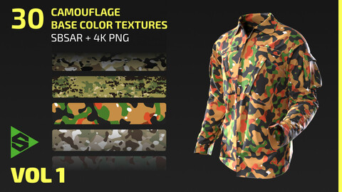 30 Camouflage Base Color Textures - Tileable ( SBSAR + 4K PNG ) - Vol1
