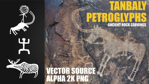 Ancient asian rock carvings - petroglyphs alpha textures