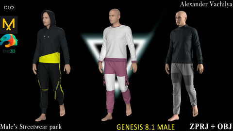 Male's Streetwear pack Marvelous Designer / Clo 3D project +obj