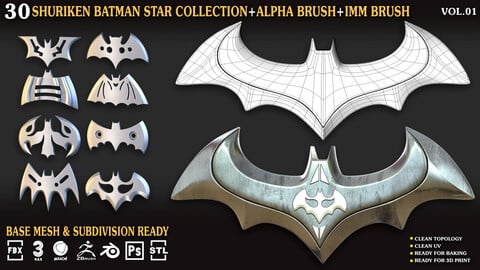 30 Shuriken_Batman_Star_Collection_Vol_01_(UV / IMM /Alpha / OBJ / FBX / .BLEND / 3DSMAX / C4D / STL  /PNG)