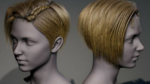 Game Female Hair Style Woman 3 Low-poly