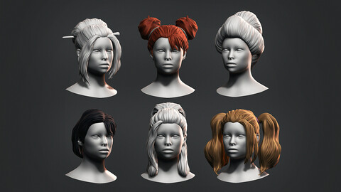 Hair - Low Poly Female Hairstyle Kitbash