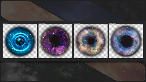 Original cosmic eyes set | 3D model texture | reference and resources | transparent png elements for character design | space sci-fi style