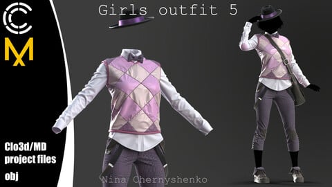 Girls outfit 5. Marvelous Designer/Clo3d project + OBJ.