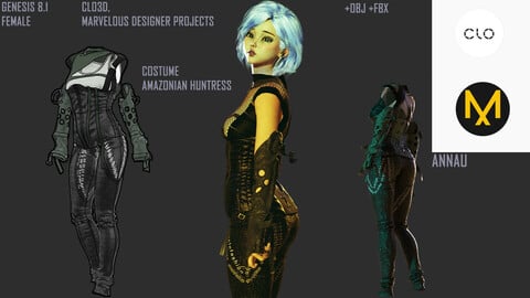 GENESIS 8.1 FEMALE: Costume Amazonian huntress: CLO3D, MARVELOUS DESIGNER PROJECTS| +OBJ +FBX