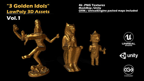 3 Golden Idols - Vol.1 - Low Poly Assets