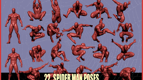 22 Spider man full body poses  OBJ+STL+FBX+ZTL
