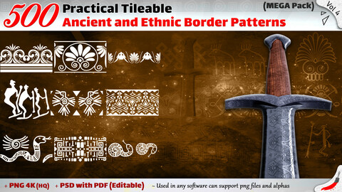 500 Practical Tileable Ancient and Ethnic Border Patterns (MEGA Pack)  - Vol 4