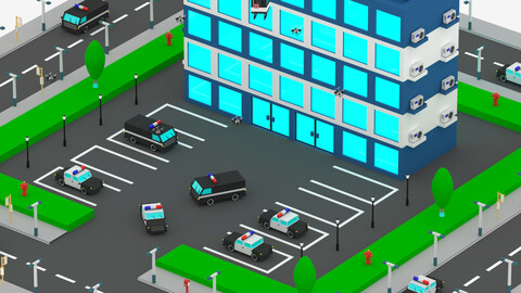 Cartoon Police Station Package 3D model