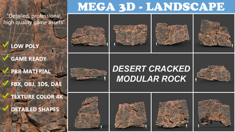 Low poly Desert Cracked Modular Rock 220106