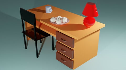 Study Room Scene with a Plate of Steaming Hot Momos Blender 3D Model