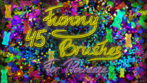 Funny Brush Set | 45 MarMirArt Funny Brushes For Procreate | Multicolored | Rainbow | Candy | Sweet | Gummy