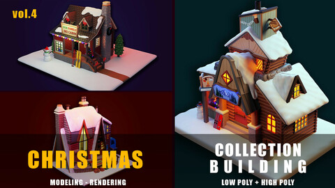 Christmas low poly buildings collection vol.4