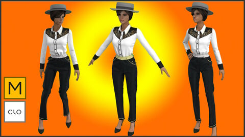 Cowgirl simple clothes. MD/Clo3d project + OBJ+FBX.