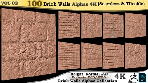 100 Brick Wall Alphas Collection (Seamless & Tileable) Vol02
