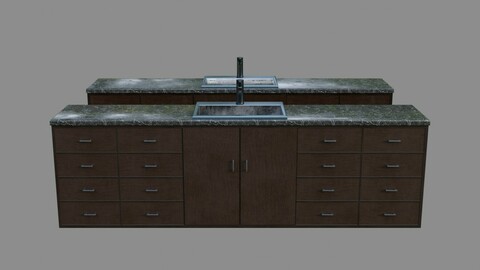 Sink with Cabinet - Low and High poly