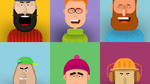 Cartoon men on a colored background. Vector banner