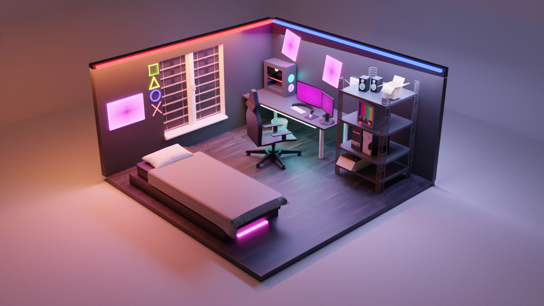 ArtStation - 3d isometric gaming room design | Game Assets