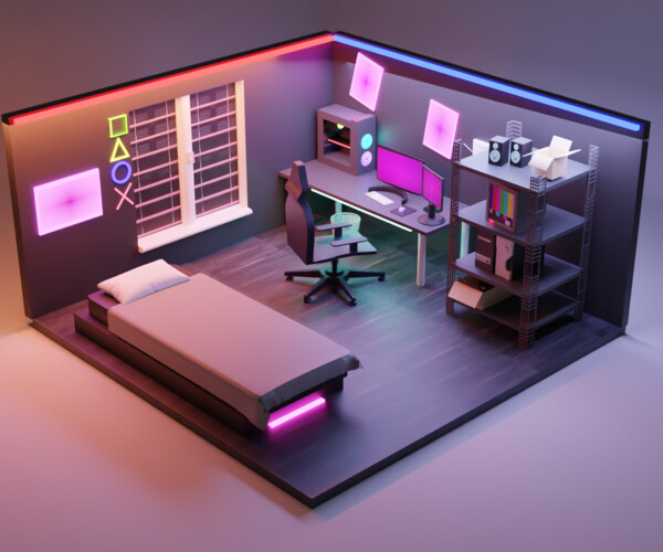 ArtStation - 3d isometric gaming room design | Game Assets