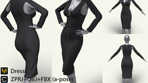 Black dress | marvelous designer | clo3d