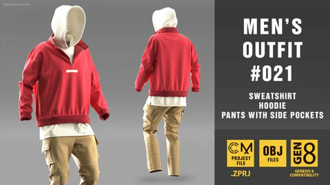 Mens outfit #021. Marvelous Designer/Clo3D project file + OBJ
