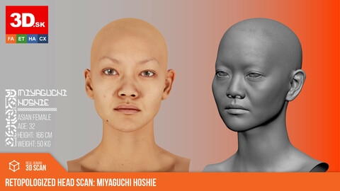 Retopologized Female 3D Head Scan | Miyaguchi Hoshie