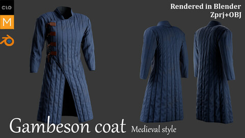 Medieval Gambeson coat. Marvelous designer and Clo3D. Zprj + OBJ