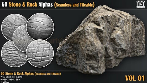 60 Stone & Rock Alphas (Seamless and Tileable) + Video _ VOL-01
