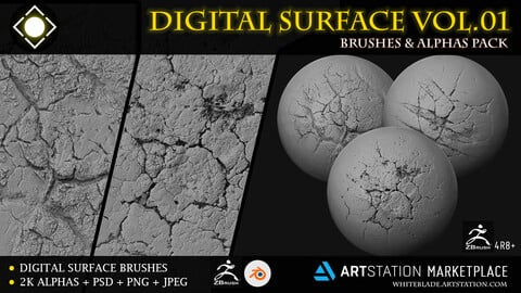 Digital Surface Brushes & Alphas Vol.01 - ZBrush/Blender/Mudbox/3dcoat