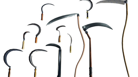 Pack of Scythes and Sickles  Low-Poly