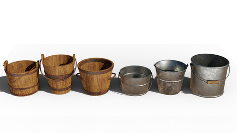 Pack of 6 Buckets Low-Poly