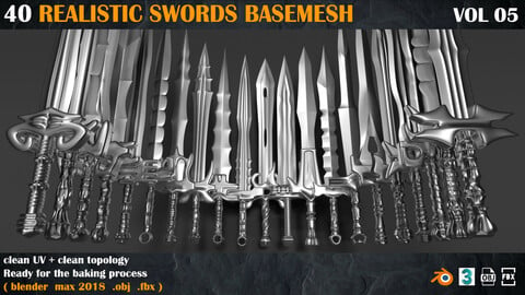 40 Realistic Swords BASEMESH _ VOL 05