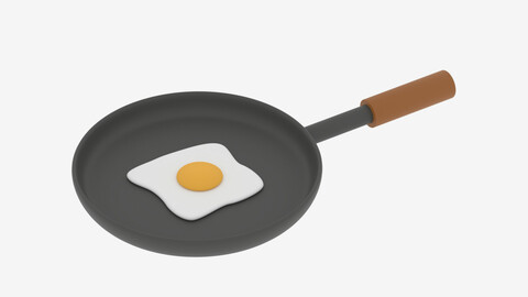 Cartoon Frying Pan and Fried Egg 3D model