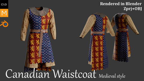 Medieval Canadian Waistcoat. Marvelous designer and Clo3D. Zprj/OBJ