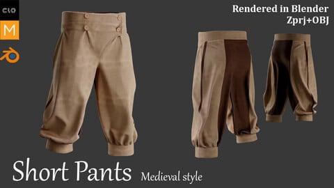 Short pants Medieval style. Marvelous designer and Clo3D, Zprj/OBJ