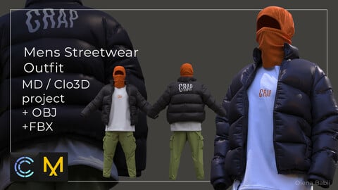 Marvelous Designer /  Clo3d project+OBJ+FBX. Mens Streetwear Outfit